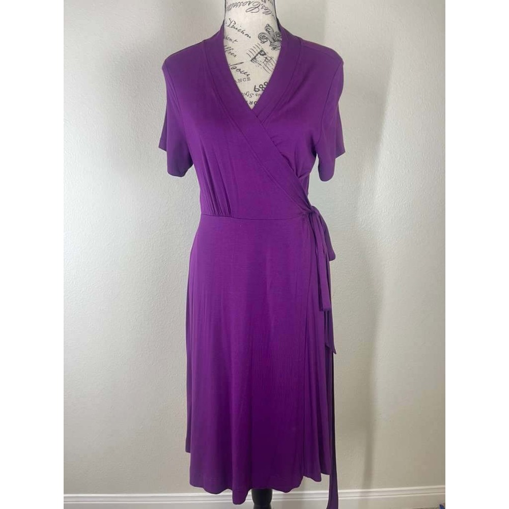 Soma Purple Short Sleeve Wrap Dress Womens Medium Rayon Spandex Jersey Knit